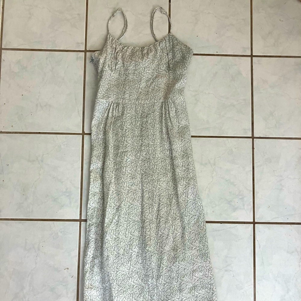 cream and light blue/green maxi dress